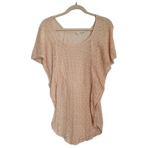 Anthropologie Top Womens M Medium Moth Eyelet Short Sleeve Scoop Neck Pink